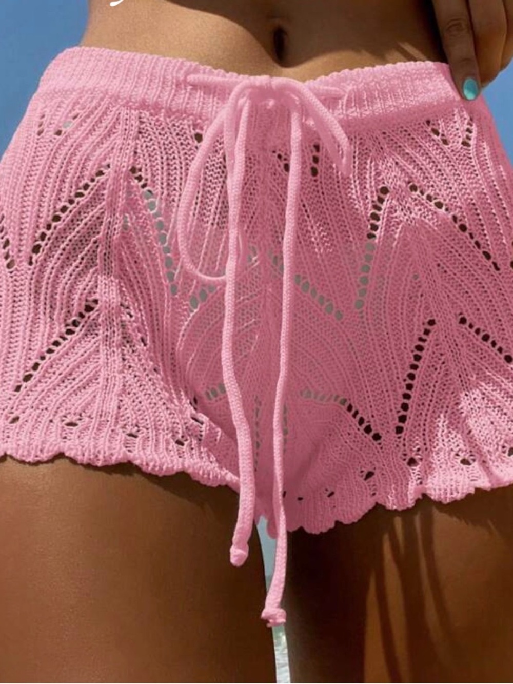Women’s Pink Knit Lounge Shorts - Lightweight Crochet Sleepwear